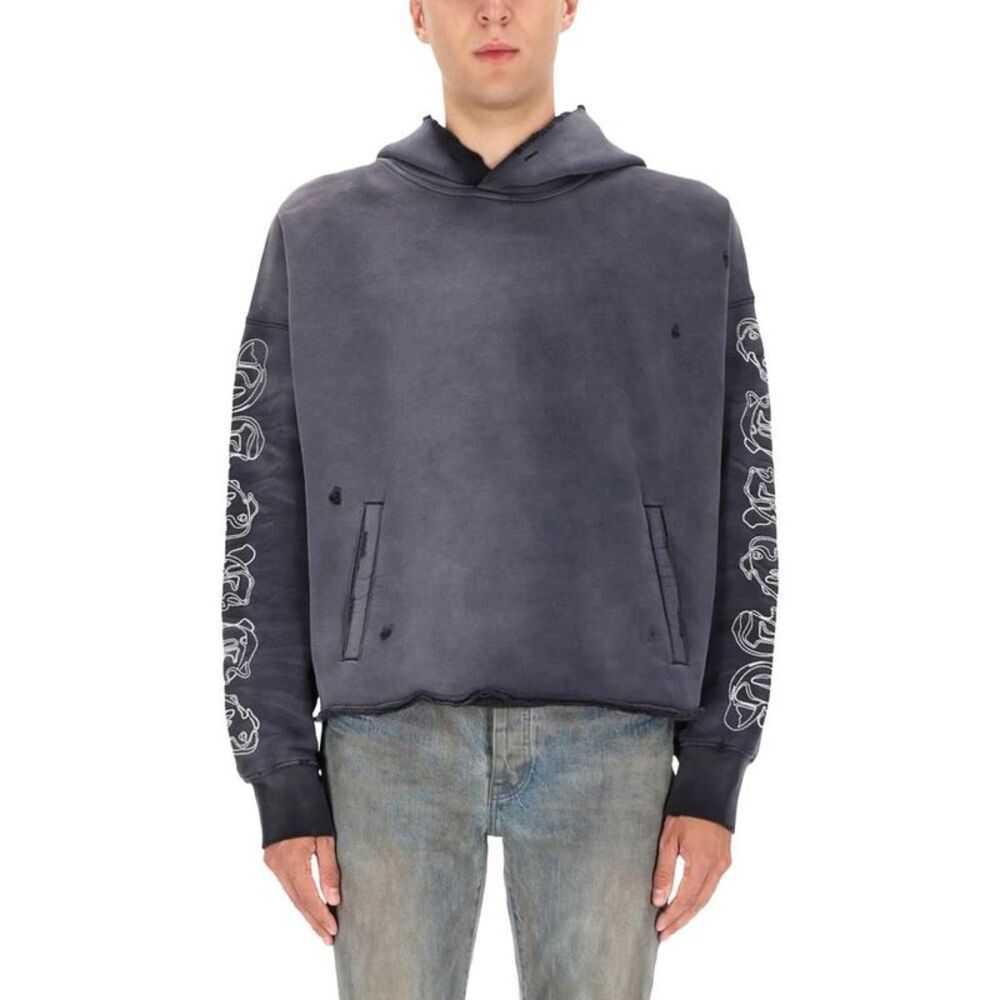 PURPLE BRAND Distressed Graphic Hoodie Men BLACK Sweaters & Cardigans
